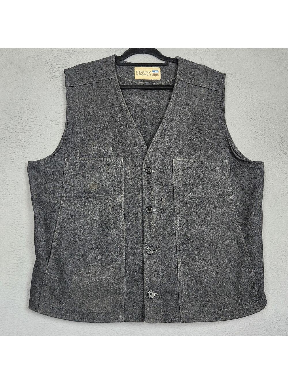Stormy Kromer Vest Mens 2X Gray 100% Wool Button Front Outdoor Workwear USA